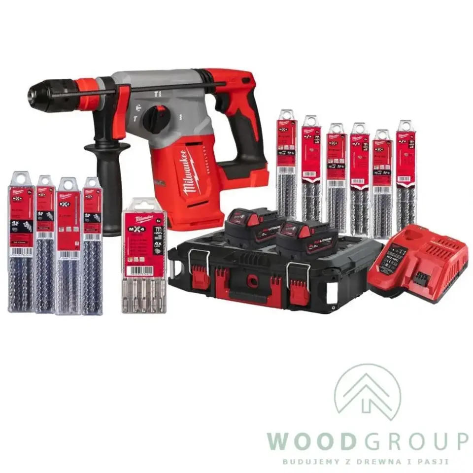 Zestaw Combo z młotowiertarką SDS-Plus + x2 M18 B5 (5.0 Ah) + 95 wierteł + ładowarka - M18 BLHX100P-502P - 4933498243