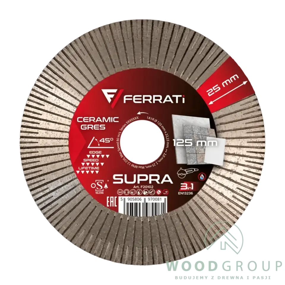Tarcza diamentowa tnąca i szlifująca SUPRA (125 mm x 22,23 mm) - F20102