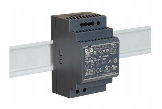 ZASILACZ IMPULSOWY NA SZYNĘ DIN MEAN WELL HDR-60-48 48V/60W/1.25A