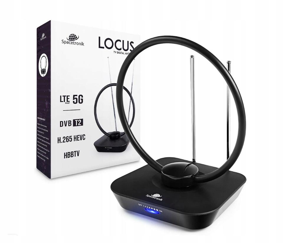Antena pokojowa DVB-T2 Spacetronik Locus TV zasilacz 45dB