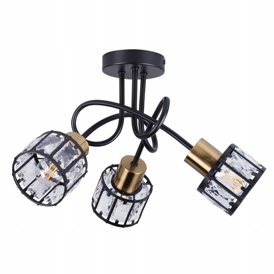Lampa wisząca Goldlux ZAHARA 3 punkty światła E27 czarno-złota z kryształem