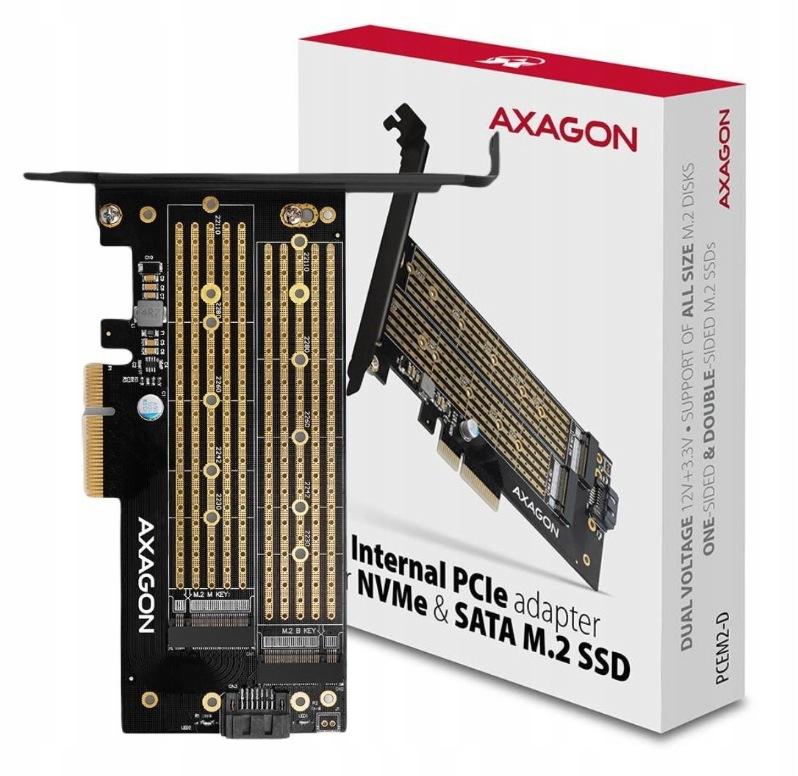 Adapter Axagon PCEM2-D PCIe NVME + SATA M.2