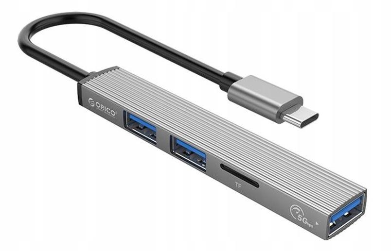 Orico Hub USB-C 3xport USB-A, czytnik microSD, alu