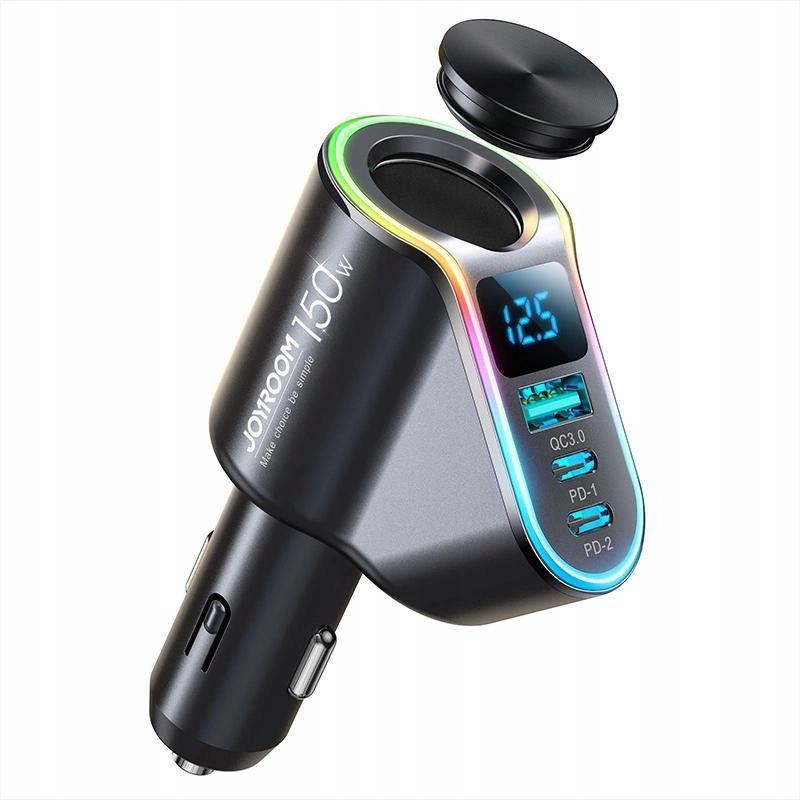 Joyroom szybka ładowarka samochodowa 4w1 USB-A QC3.0 / 2xUSB-C PD 150W cz.