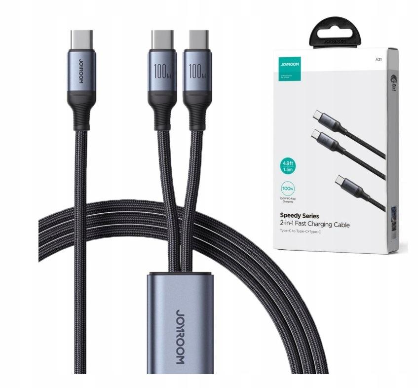 Kabel 2w1 USB-C / 2x USB-C Joyroom Speedy SA21-1T2 150cm 100W czarny