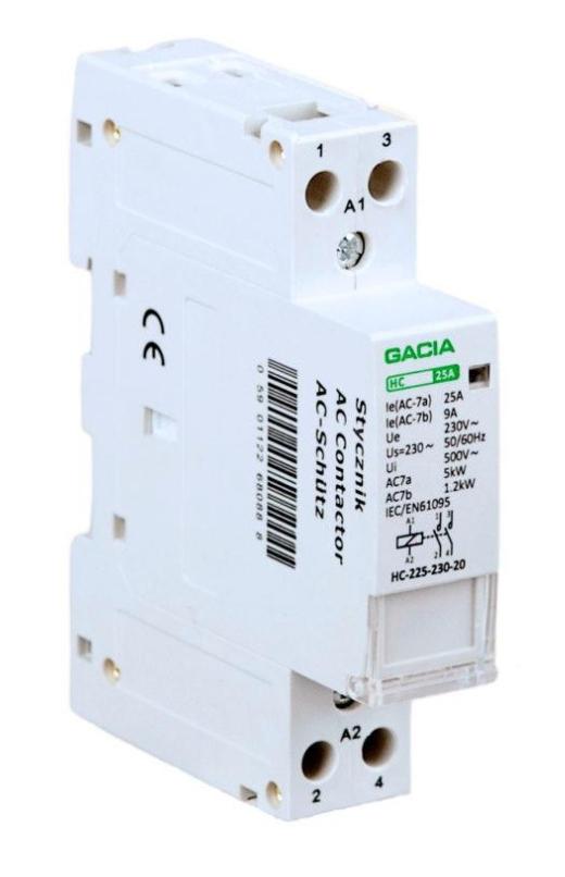 Stycznik modułowy 2 biegunowy 1P/2T/25A 2NO 230V GACIA HC 2P/25A 2NO