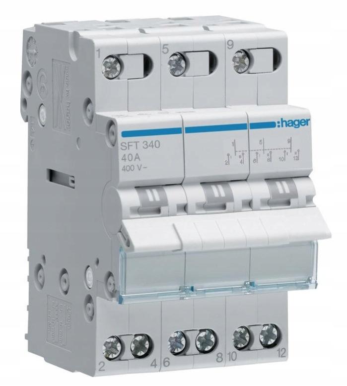 Modułowy przełącznik instalacyjny I-0-II 3P 40A 400VAC Hager SFT340