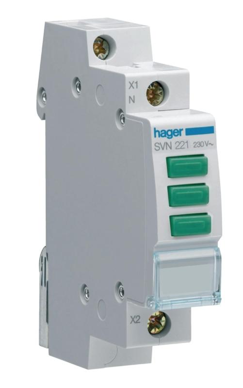 Lampka sygnalizacyjna, 230V AC, 3 x Zielony LED HAGER SVN221