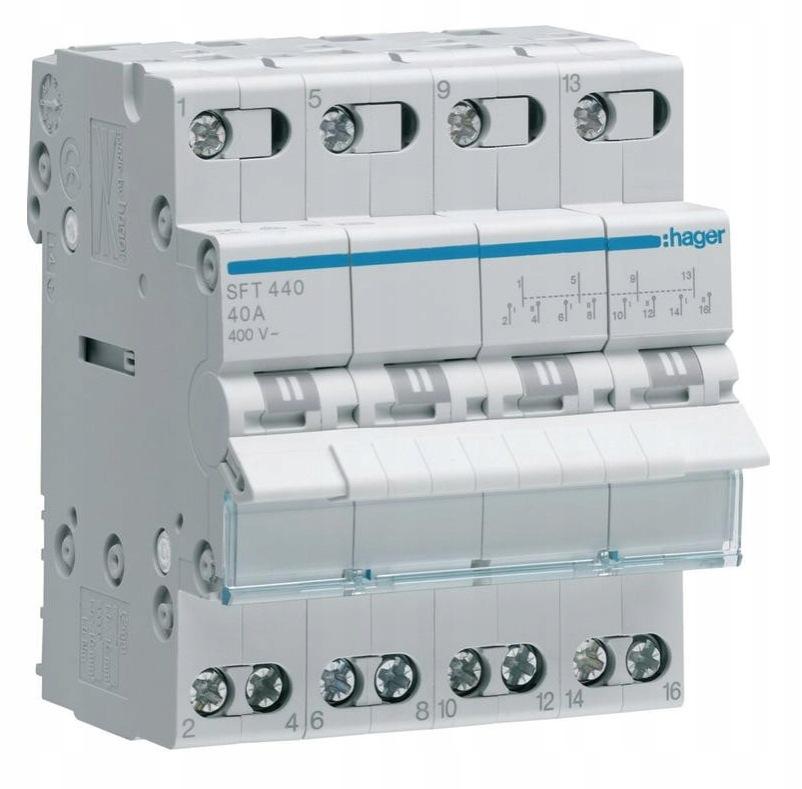 Modułowy przełącznik instalacyjny I-0-II 4P 40A 400VAC Hager SFT440
