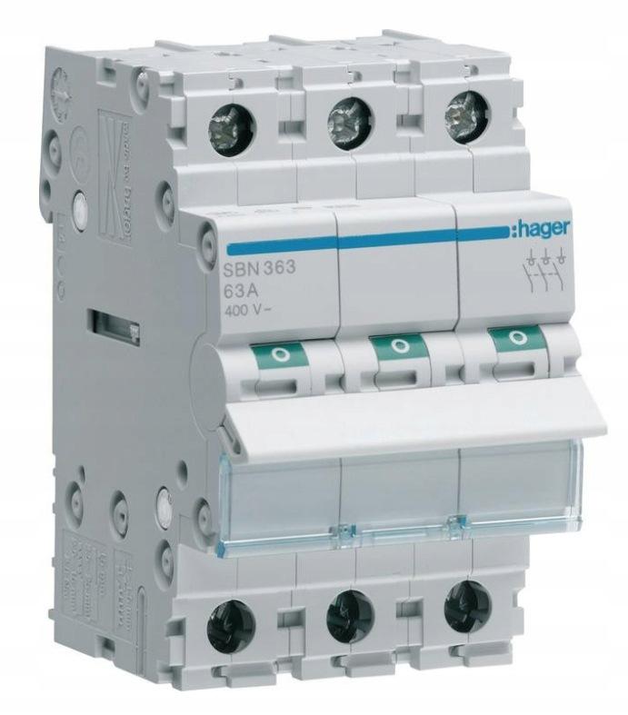 Modułowy rozłącznik izolacyjny 3P 63A 400VAC Hager SBN363