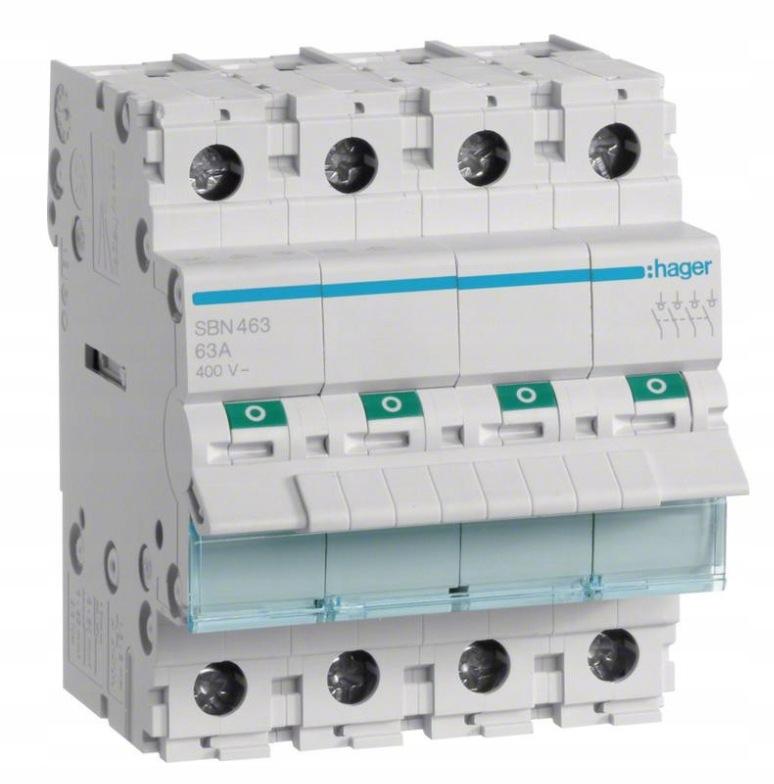 Modułowy rozłącznik izolacyjny 4P 63A 400VAC Hager SBN463