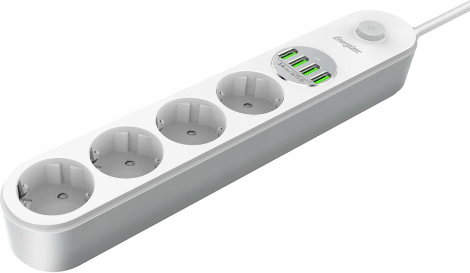 LISTWA ZASILAJĄCA Z WYŁĄCZNIKIEM Energizer 4x SCHUKO 4x USB-A 2500W KABEL2M