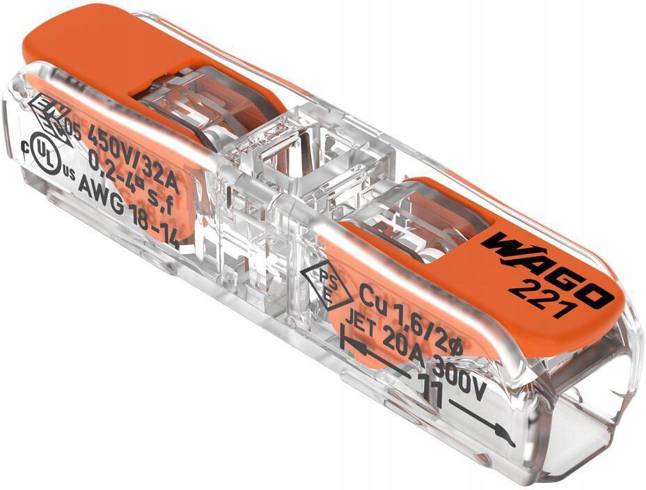 Szybkozłączka przelotowa LINKA/DRUT 2x 0,2-4mm2 WAGO 221-2411 (60szt.)