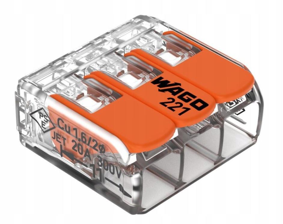 Szybkozłączka uniwersalna LINKA/DRUT 3x 0,2-4mm2 WAGO 221-413 ( 50szt.)