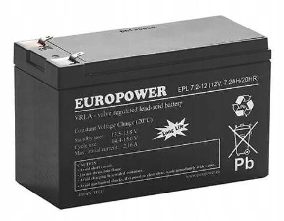 Akumulator AGM EUROPOWER serii EPL 12V 7,2Ah T1 (Żywotność 15 lat)