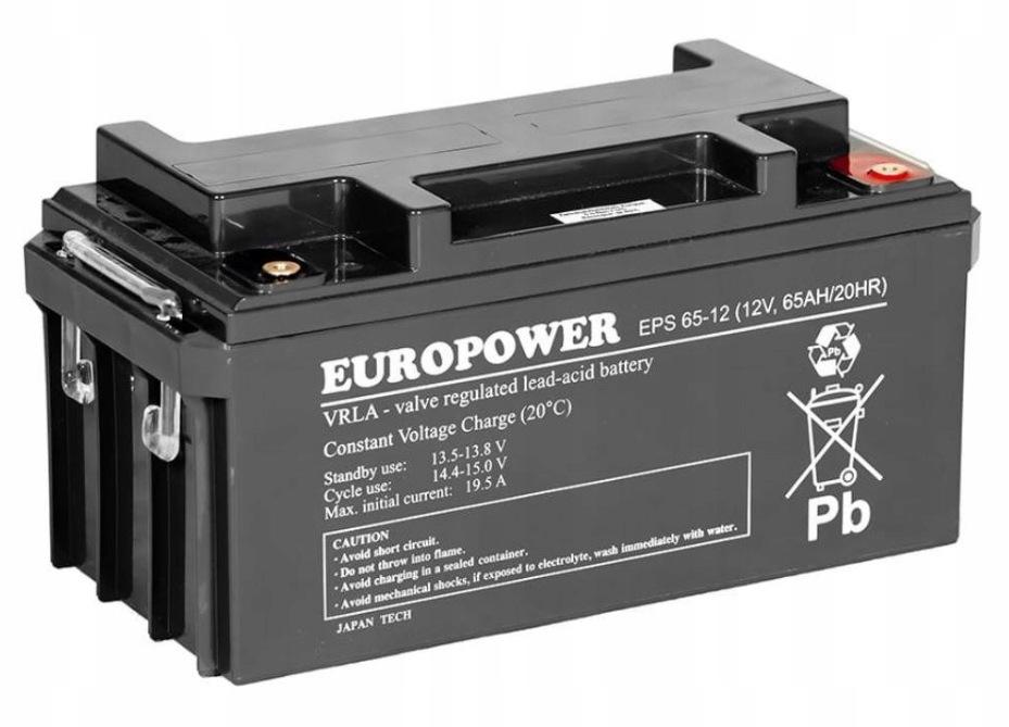 Akumulator AGM EUROPOWER serii EPS 12V 65Ah (Żywotność 8-12 lat)