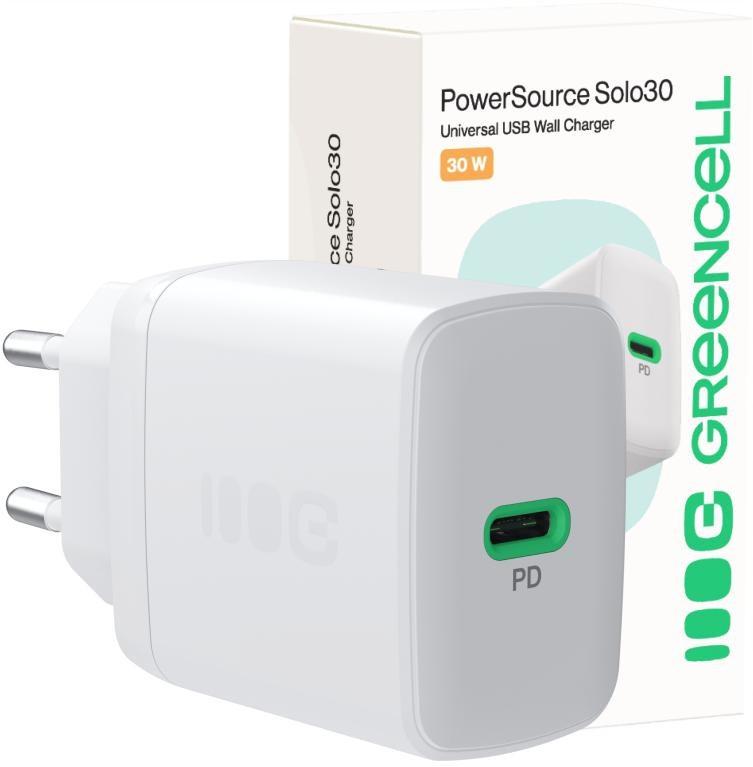 ŁADOWARKA SIECIOWA Greencell PowerSource Solo30 30W 1xUSB-C PD 3.0 QC 4.0