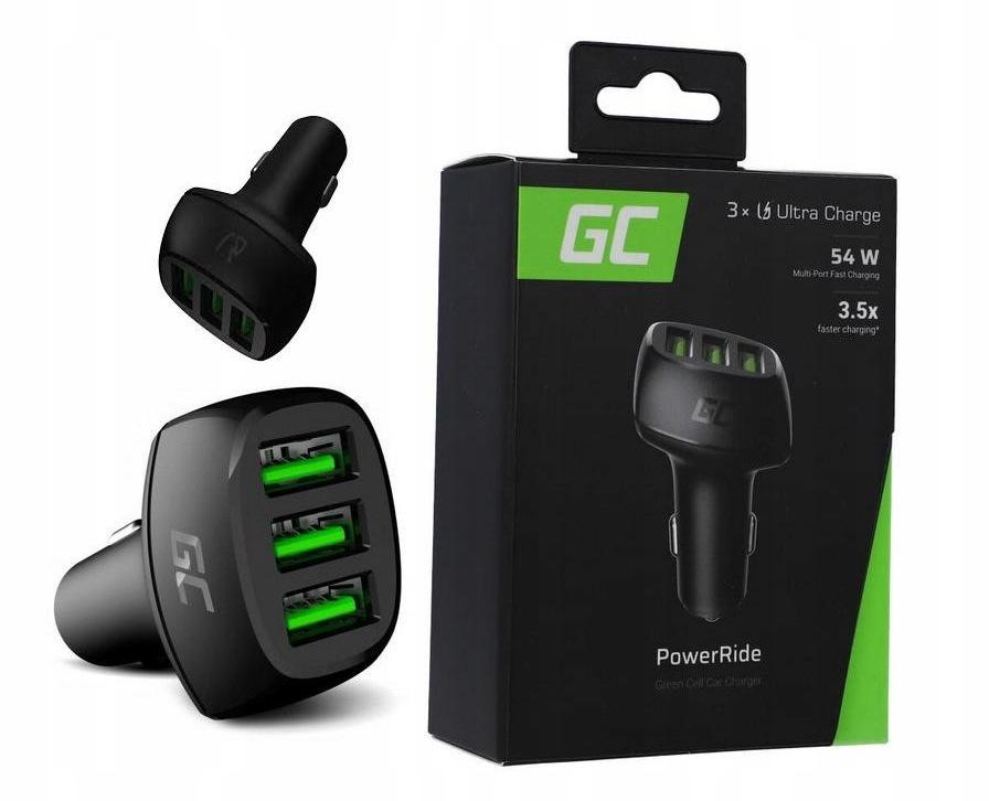 ŁADOWARKA SAMOCHODOWA Green Cell POWERRIDE 54W 3xUSB 18W CADGC01