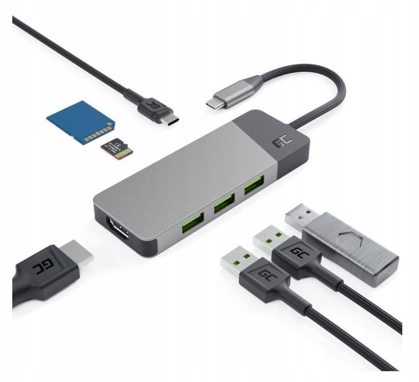 Hub USB 7w1 Green Cell Connect 3x USB-A 3.1 HDMI 4K 60Hz 1x USB-C PD 85W