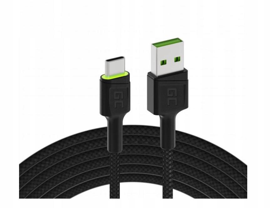 KABEL USB-A / USB-C Green Cell RAY 120cm ZIELONY LED QUICK CHARGE KABGC06