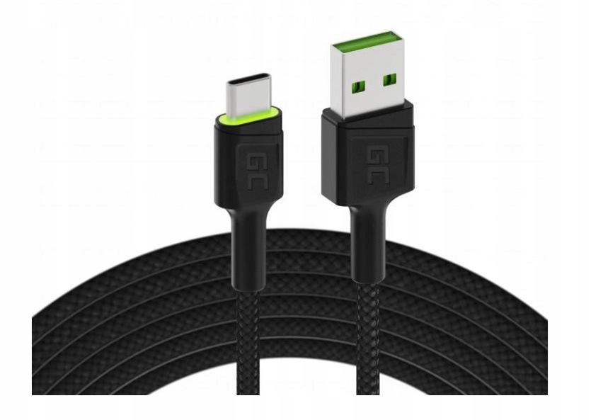 KABEL USB-A / USB-C Green Cell RAY 200cm ZIELONY LED QUICK CHARGE KABGC13