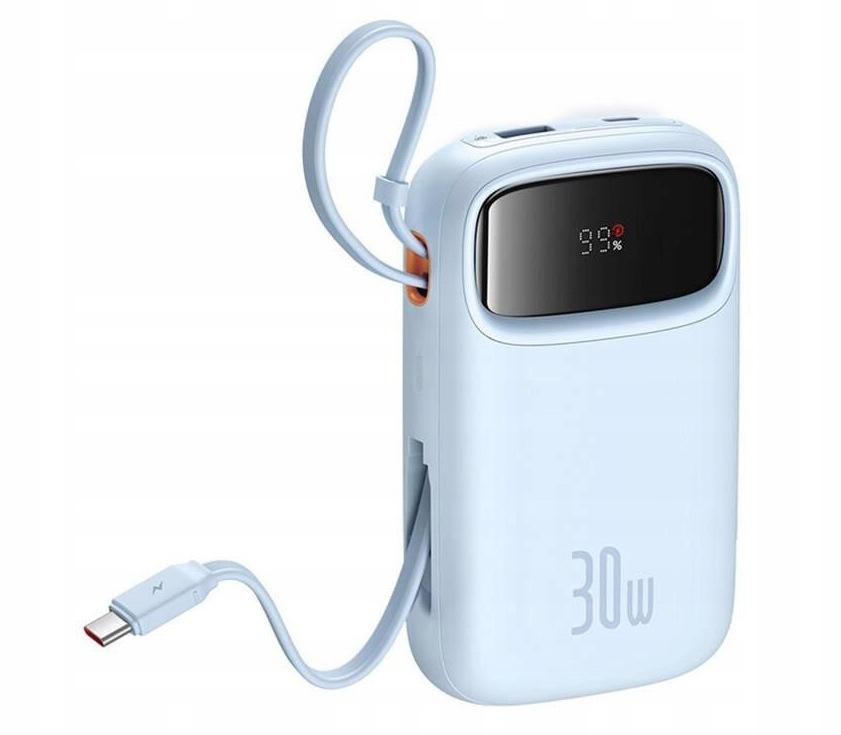 Powerbank Baseus QPow 2 10000mAh 30W z 2 wbudowanymi kablami USB-C - niebi