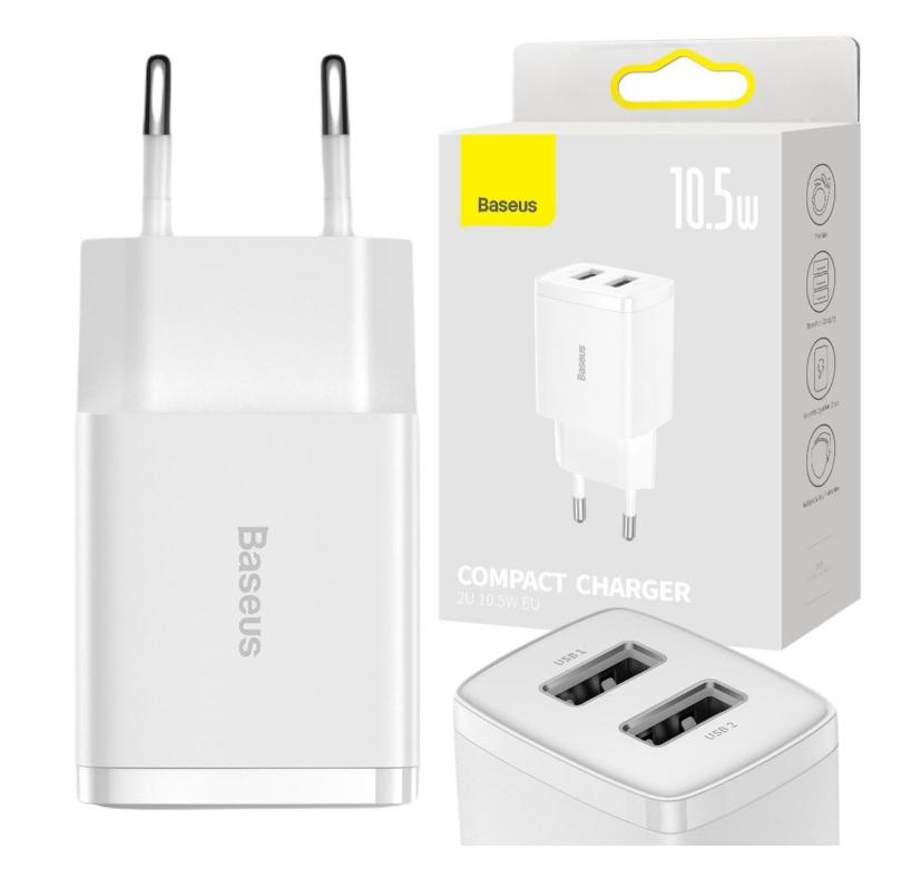 ŁADOWARKA SIECIOWA Baseus Compact Charger CCXJ010202 10.5W 2x USB-A BIAŁA