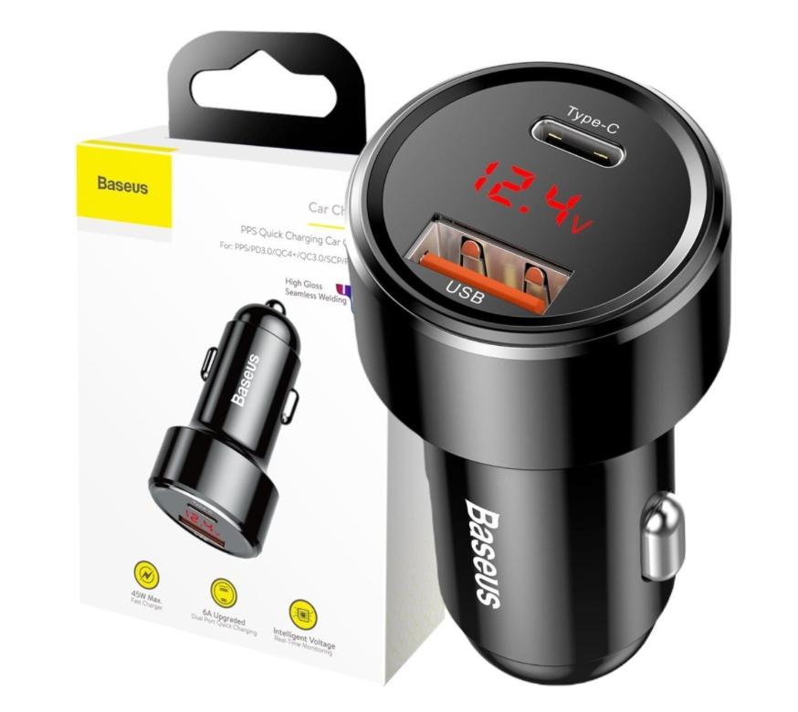 ŁADOWARKA SAMOCHODOWA Baseus Magic CCMLC20C-01 45W 6A 1x USB-A 1x USB-C