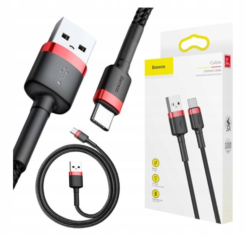 KABEL USB-A / USB-C Baseus Cafule CATKLF-B91 100cm 3A QC 3.0 CZARNO-CZERWON