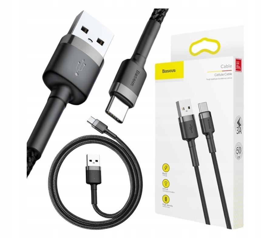 KABEL USB-A / USB-C Baseus Cafule CATKLF-AG1 50cm 3A QC 3.0 CZARNO-SZARY