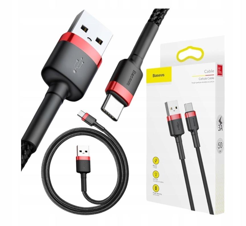KABEL USB-A / USB-C Baseus Cafule CATKLF-A91 50cm 3A QC 3.0 CZARNO-CZERWONY