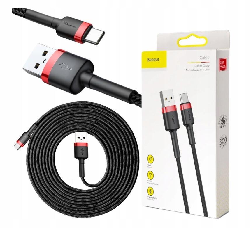 KABEL USB-A / USB-C Baseus Cafule CATKLF-U91 300cm 2A QC 3.0 CZARNO-CZERWON