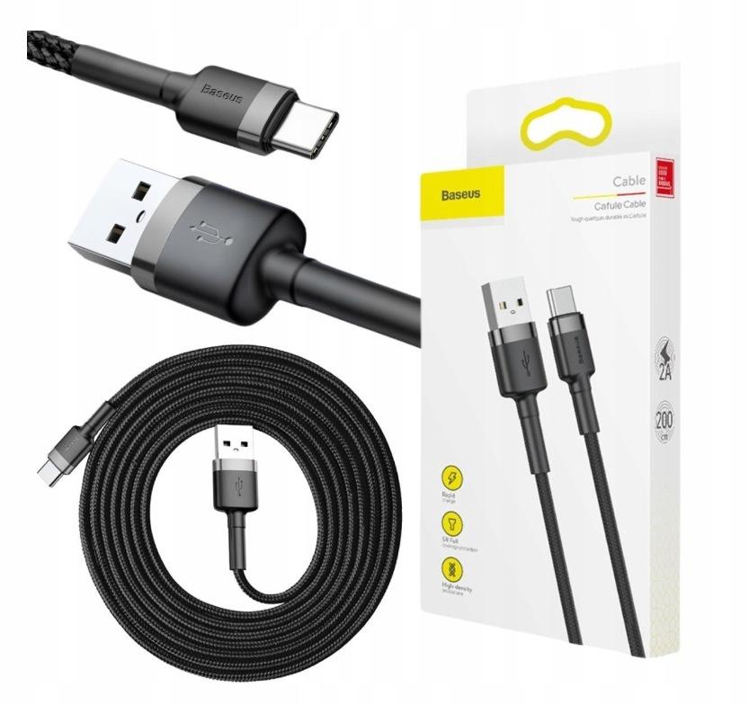 KABEL USB-A / USB-C Baseus Cafule CATKLF-CG1 200cm 2A QC 3.0 CZARNO-SZARY