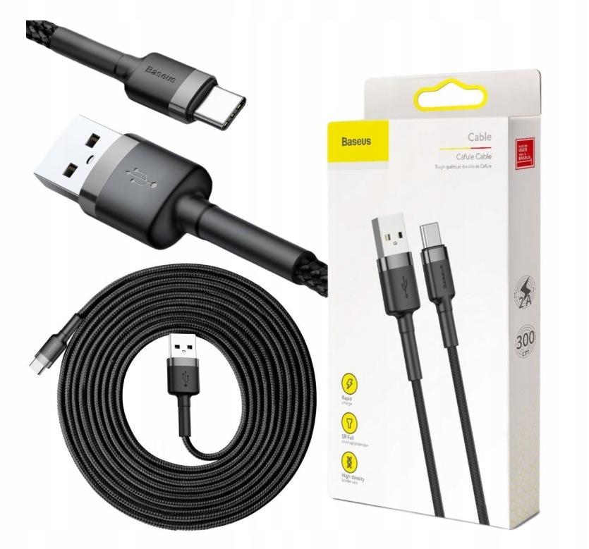 KABEL USB-A / USB-C Baseus Cafule CATKLF-UG1 300cm 2A QC 3.0 CZARNO-SZARY