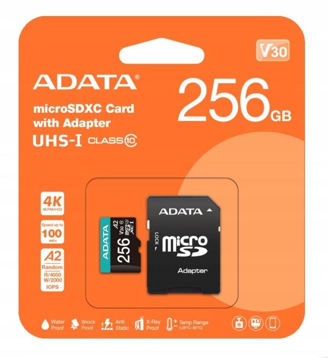 Adata Karta pamięci microSD Premier Pro 256 GB UHS1 U3 V30 A2 + adapter