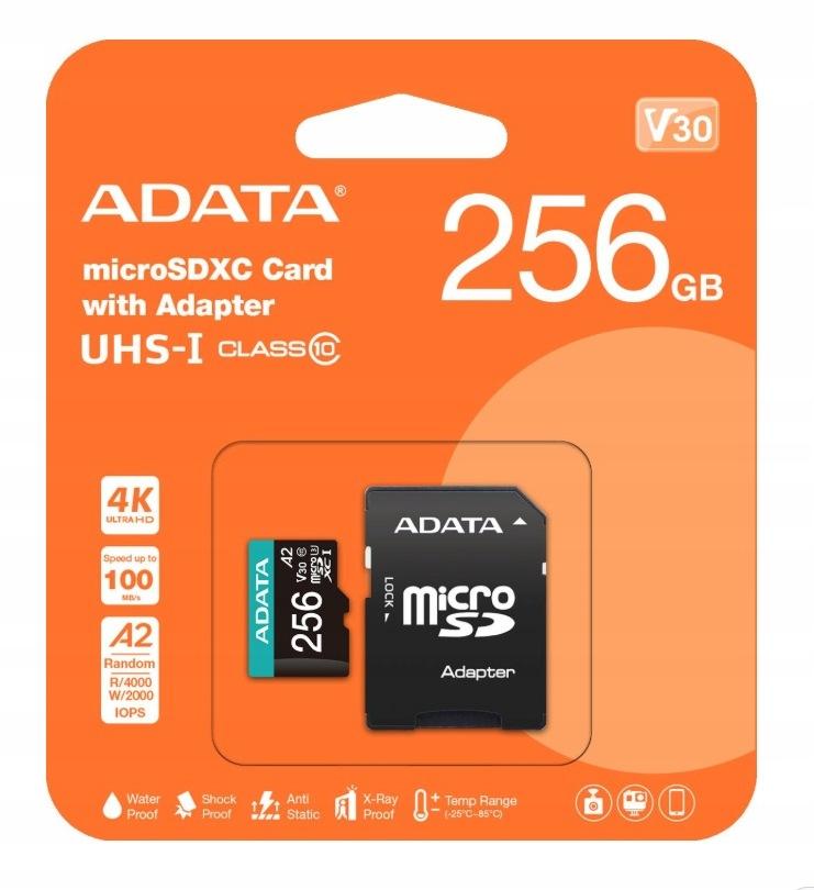 Adata Karta pamięci microSD Premier Pro 256 GB UHS1 U3 V30 A2 + adapter