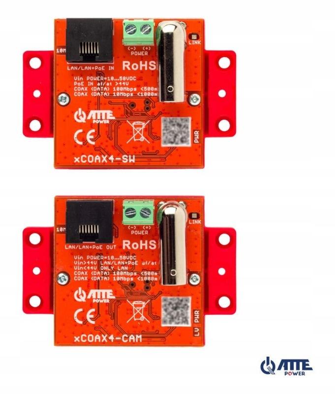 Zestaw aktywnych konwerterów do trans Ethernet oraz PoE ATTE xCOAX4-SET