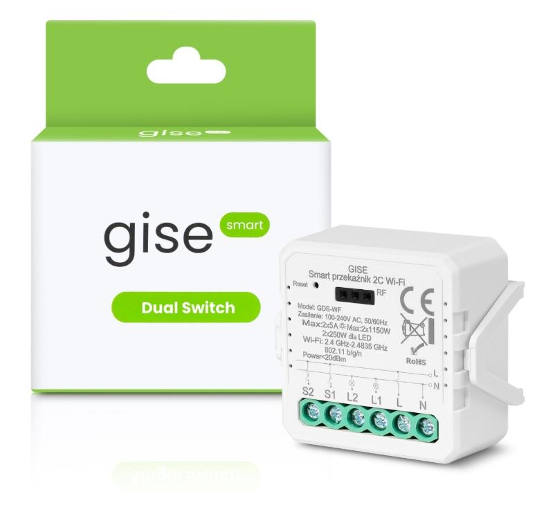 GISE Smart Podwójny moduł przekaźnikowy WiFi | Tuya | GDS-WF