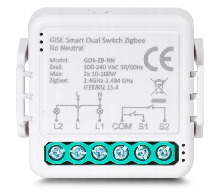 GISE Smart Podwójny moduł przekaźnikowy (bez N) Zigbee | Tuya | GDS-ZB-NN