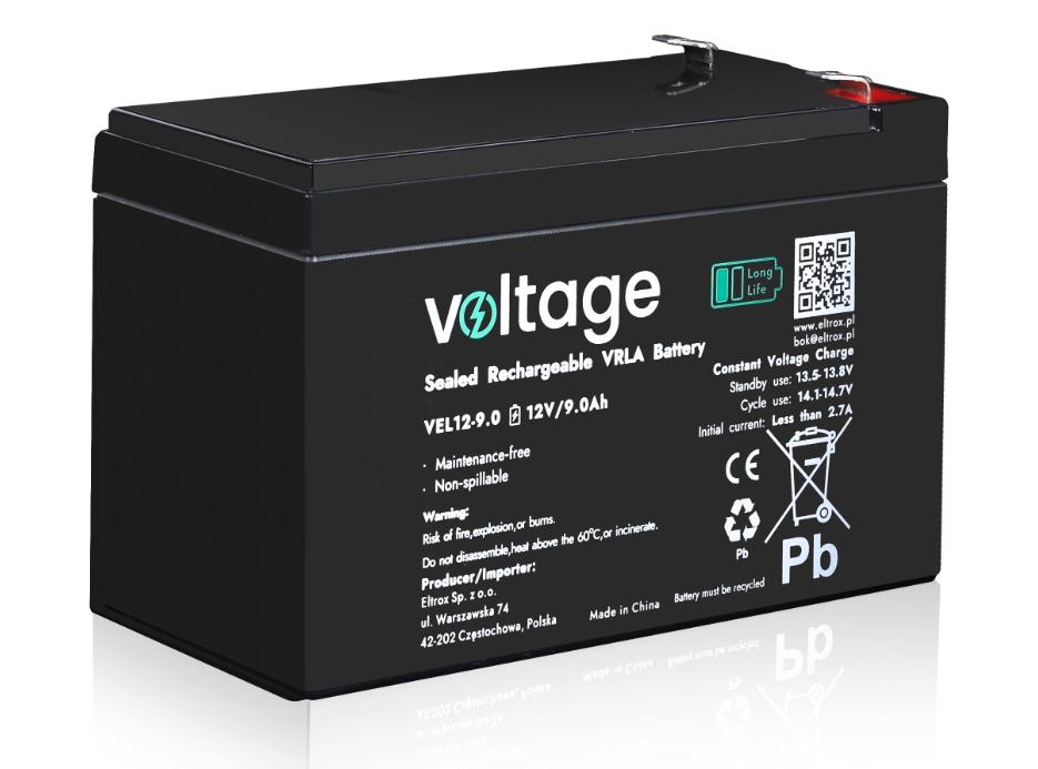 Akumulator AGM Voltage Long Life 12V 9Ah VEL12-9.0 (Żywotność 15 lat)