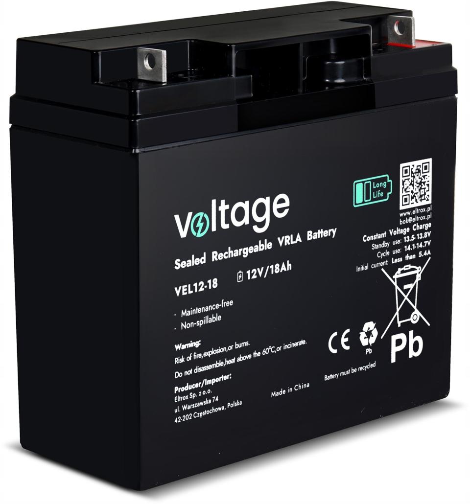 Akumulator AGM Voltage Long Life 12V 18Ah VEL12-18 (Żywotność 15 lat)
