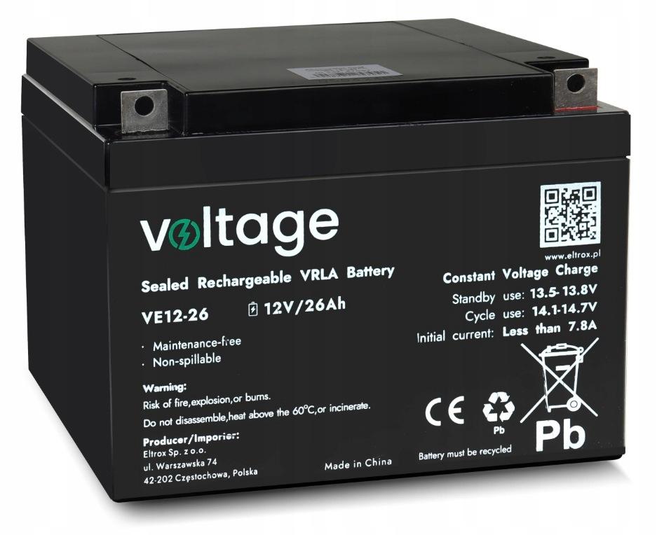 Akumulator AGM Voltage 12V 26Ah VE12-26 (Żywotność 6-9 lat)