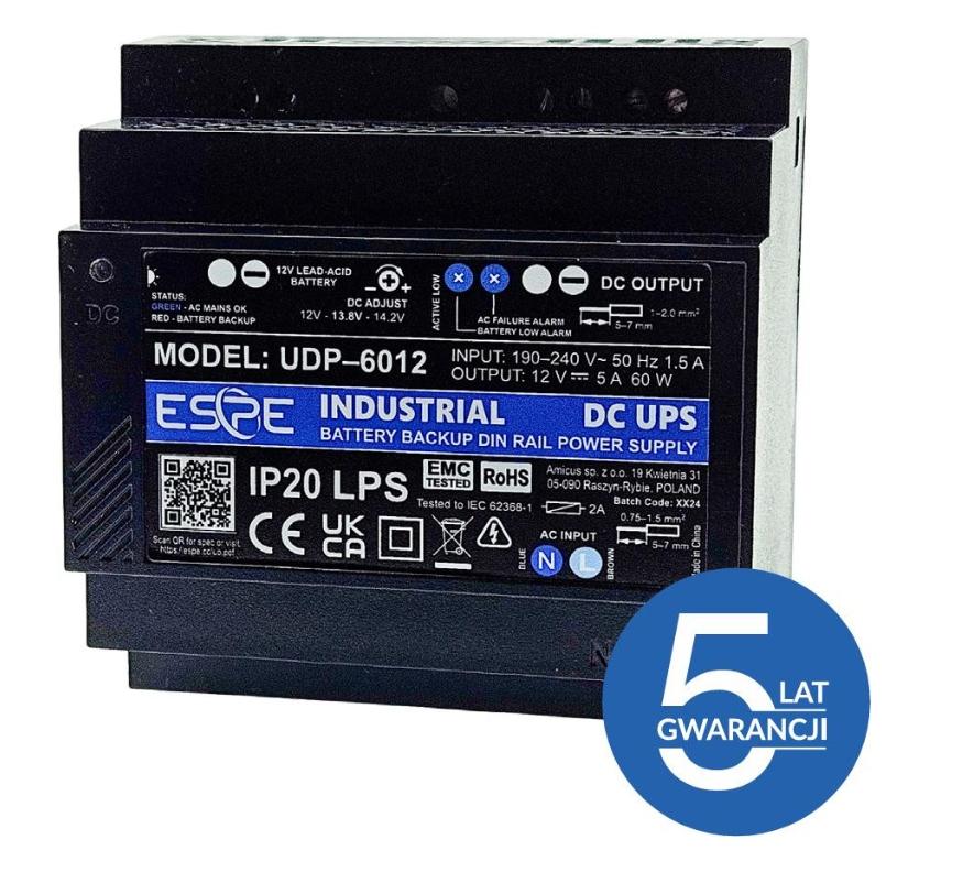 ZASILACZ IMPULSOWY BUFOROWY NA SZYNĘ DIN ESPE UDP-6012 12 V 60 W 5 A