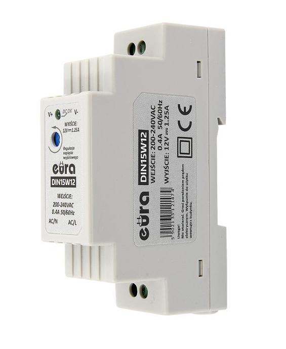 ZASILACZ DIN ''EURA'' DIN15W12 12V 1,25 A DC