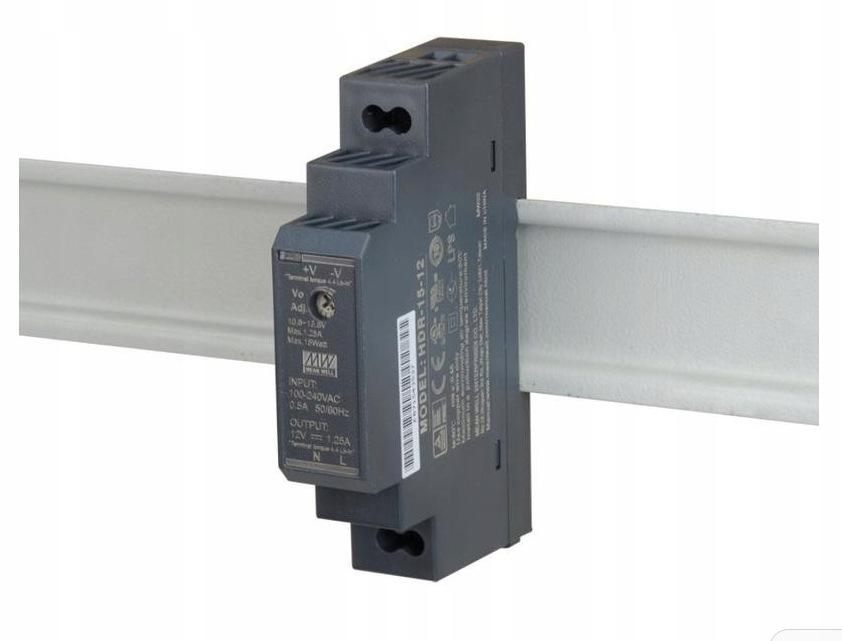 ZASILACZ IMPULSOWY NA SZYNĘ DIN MEAN WELL HDR-15-12 12V/15W/1.25A