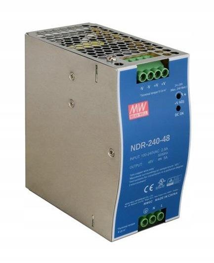 ZASILACZ IMPULSOWY NA SZYNĘ DIN MEAN WELL NDR-240-48 48V/240W/5A