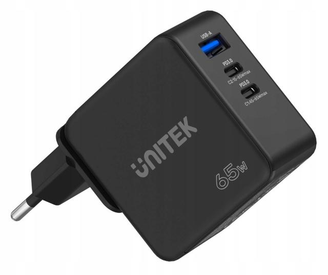 Ładowarka sieciowa Unitek 65W GaN Quick Charge (2x USB-C PD + USB-A)