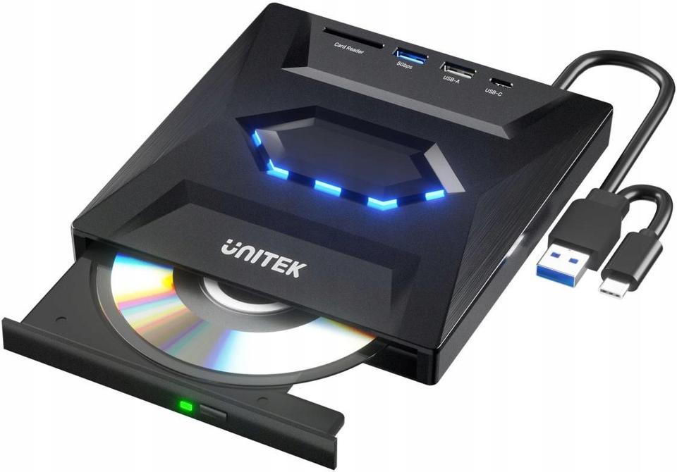 Unitek Nagrywarka zewnętrzna DVD/CD,Hub USB 5Gbps,czytnik kart SD T1037A01