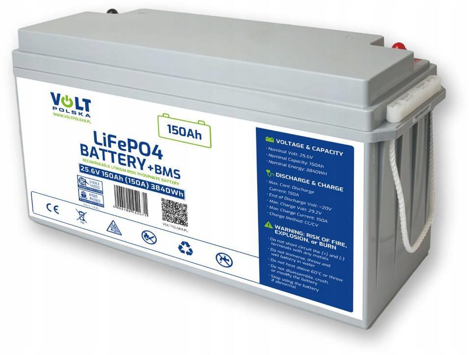 AKUMULATOR VOLT POLSKA LITOWO-ŻELAZOWO-FOSFORANOWY LiFePO4 25,6V 150Ah 150A