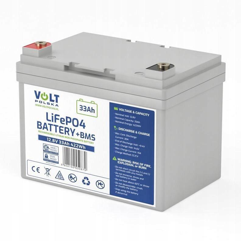 AKUMULATOR VOLT POLSKA LITOWO-ŻELAZOWO-FOSFORANOWY LiFePO4 12V 33Ah 30A